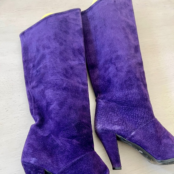 JOYCE OF CALIFORNIA Royal Purple Suede Chunky Heel Boots Vintage 5.5 M - Picture 5 of 11